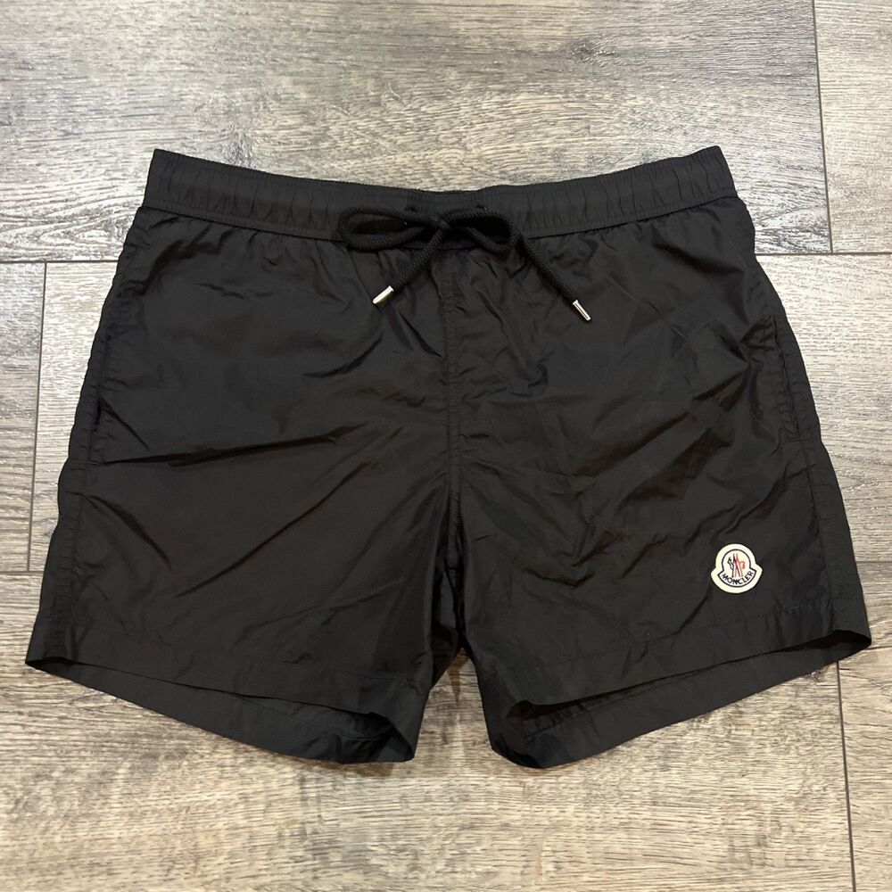 Moncler Black Nylon Mesh Line Swim Gym Workout Shorts Medium